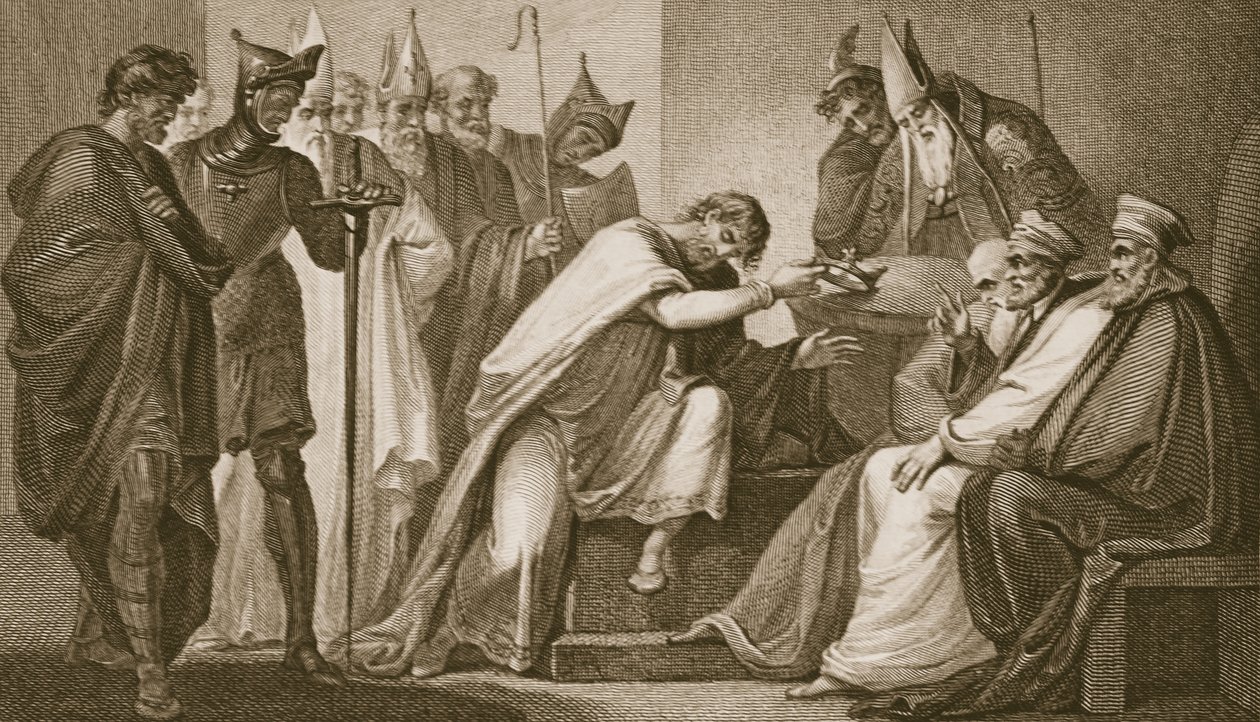 Edvard II avstår från sin krona, graverad av Schiavonelli, illustration från David Humes "The History of England", utgiven av R. Bowyer, London, 1812. av Henry Tresham