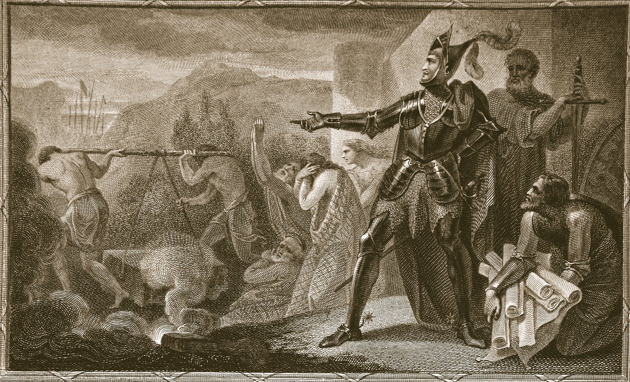 Edward I tar bort stenen från Scone, graverad av Neagle, illustration från David Humes 