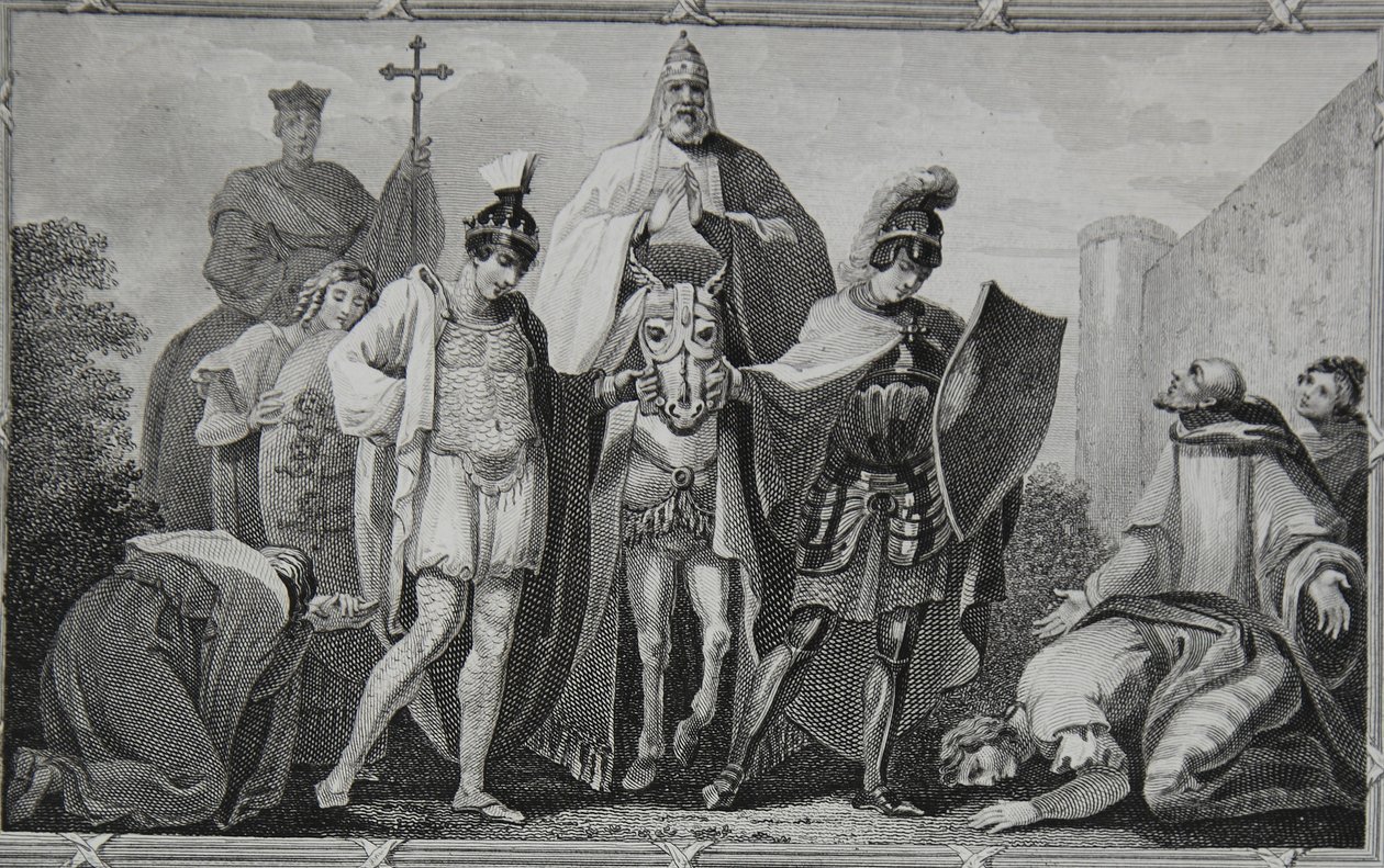 Henry och Lewis dirigerar påven till slottet Torci, graverad av Saunders, illustration från David Humes 