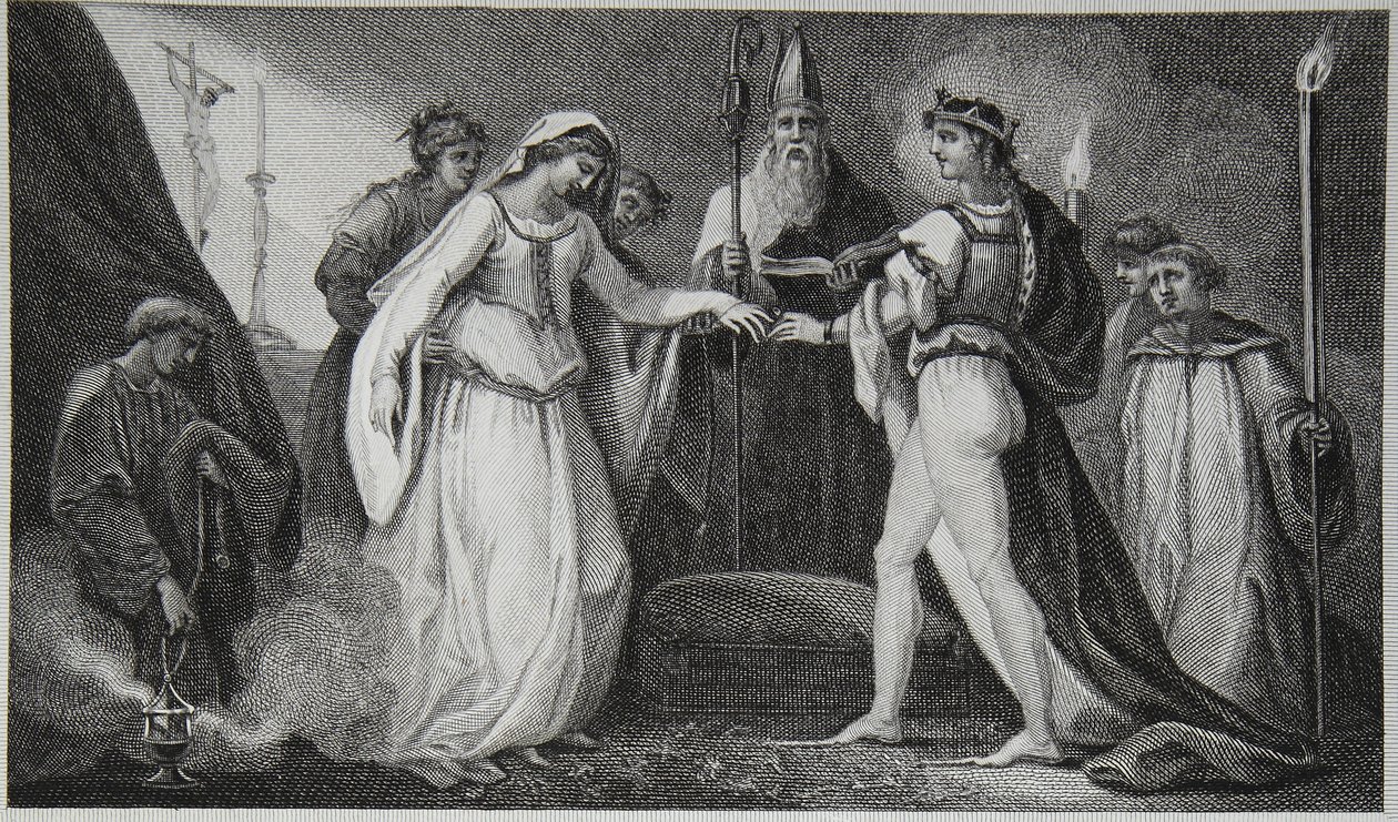 Henry den förstas äktenskap, graverad av Delatre, illustration från David Humes "The History of England", pub. av R. Bowyer, London, 1812 av Henry Tresham