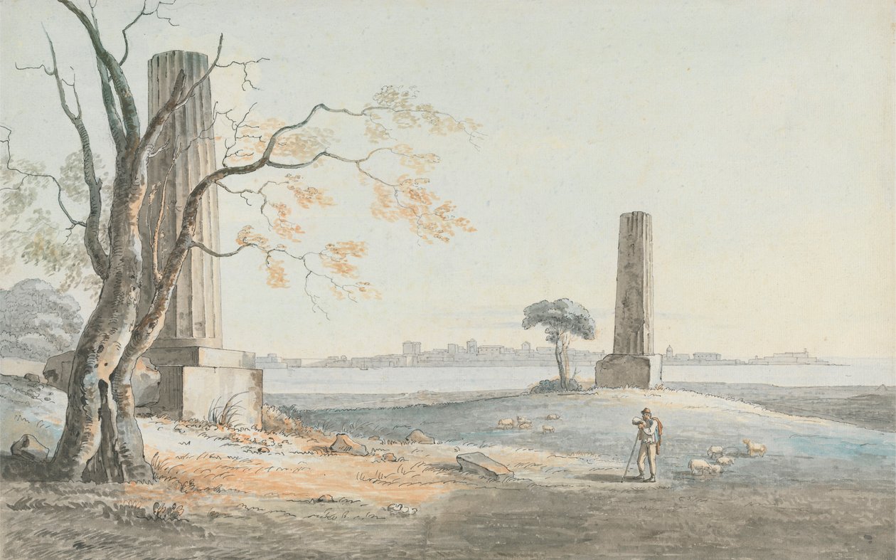 Rester av Temple of Olympian Jove med utsikt över Ortigia, Syrakusa av Henry Tresham