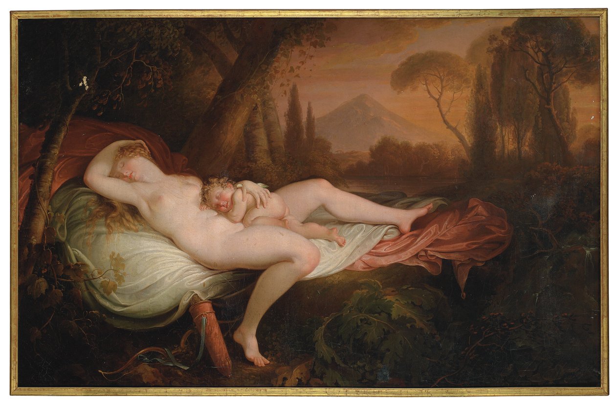 Venus och Amor i ett skogslandskap av Henry Tresham