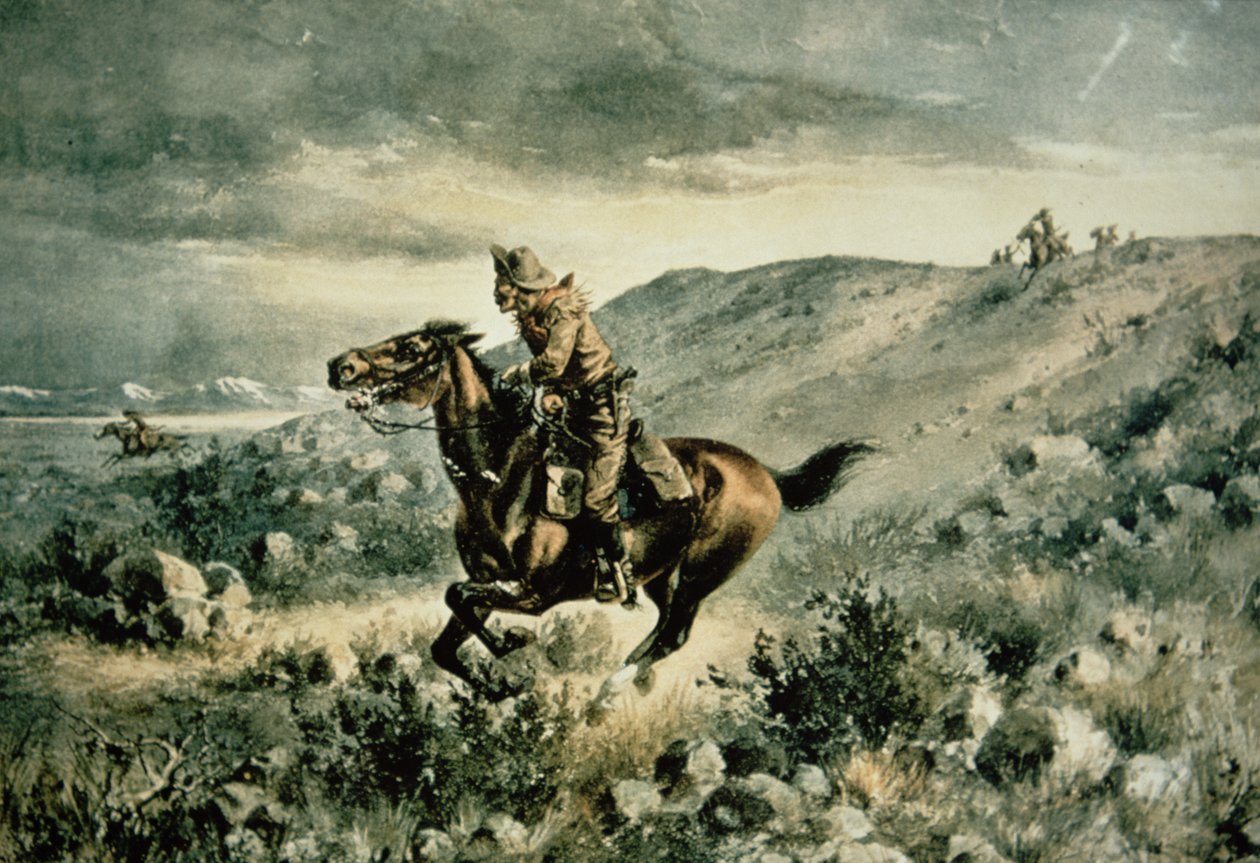 Pony Express förföljd av indianer av Henry W. Hansen