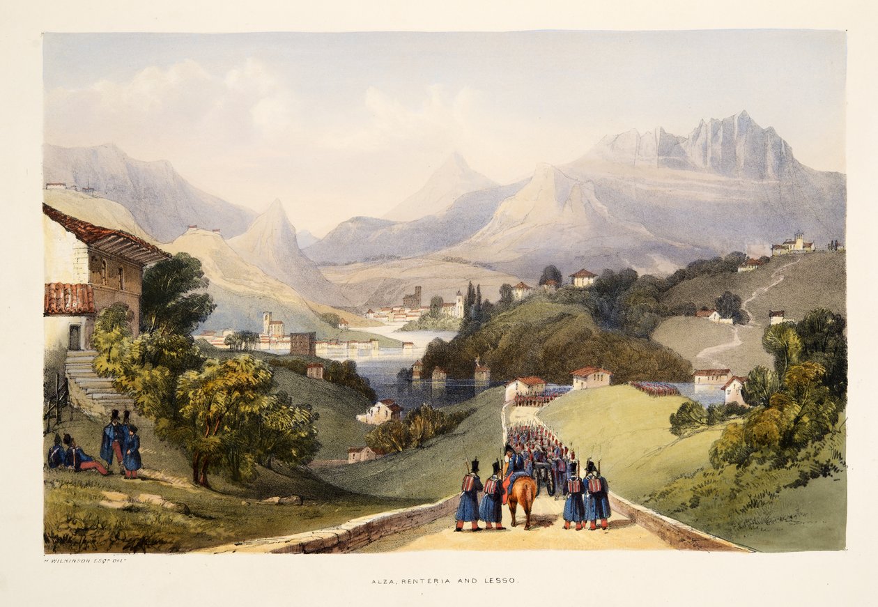 Alza, Renteria och Lezo, från Sketches of scenery i de baskiska provinserna i Spanien, med ett urval av nationell musik …, pub. 1838 (handfärgad gravyr) av Henry Wilkinson