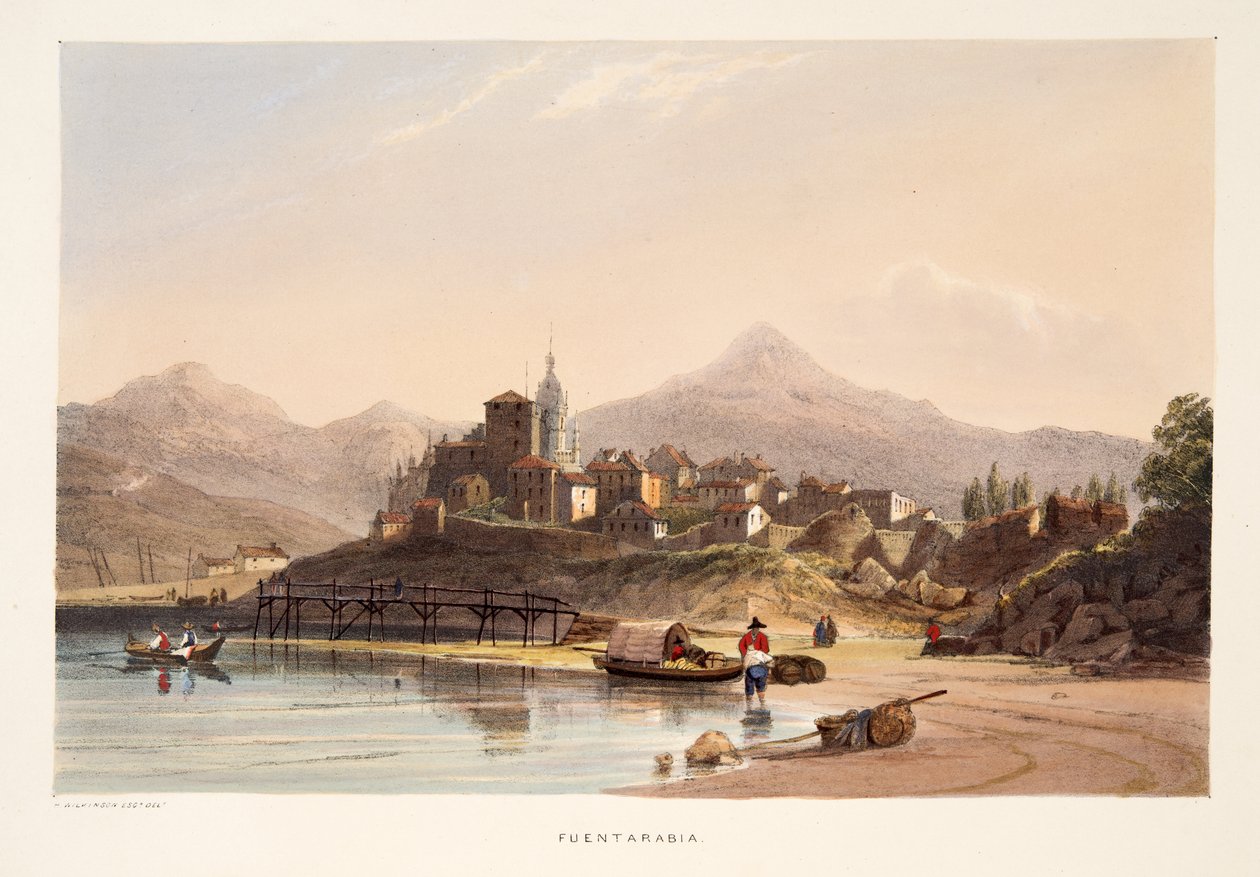 Fontarabia, från Sketches of scenery i de baskiska provinserna i Spanien, med ett urval av nationell musik …, pub. 1838 (handfärgad gravyr) av Henry Wilkinson