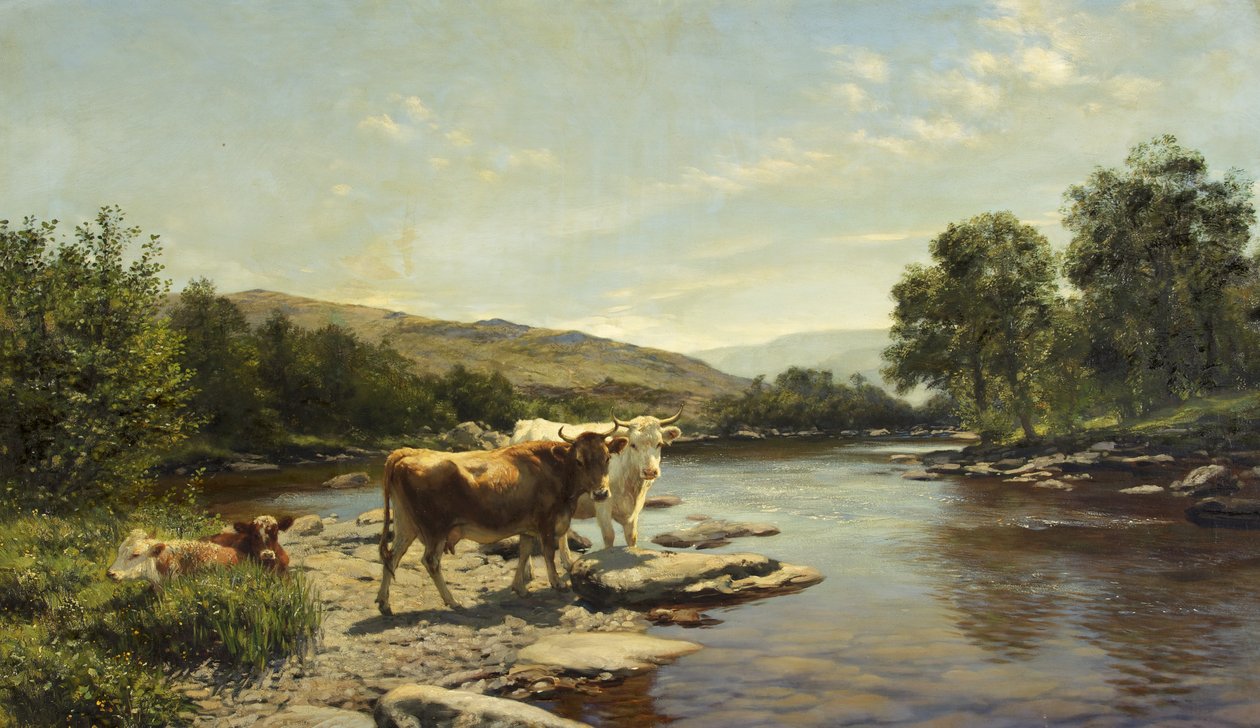 A Placid Morning on the Wye (olja på duk) av Henry William Banks Davis