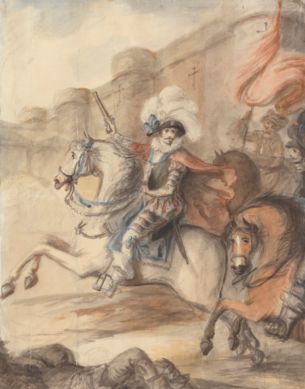 En kavalleriofficer (Henry IV) som leder en laddning utanför ett slott av Henry William Bunbury