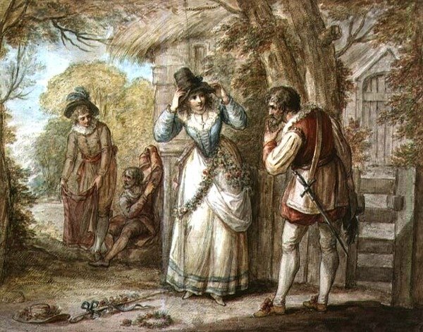 Florizel och Autolycus byter plagg av Henry William Bunbury