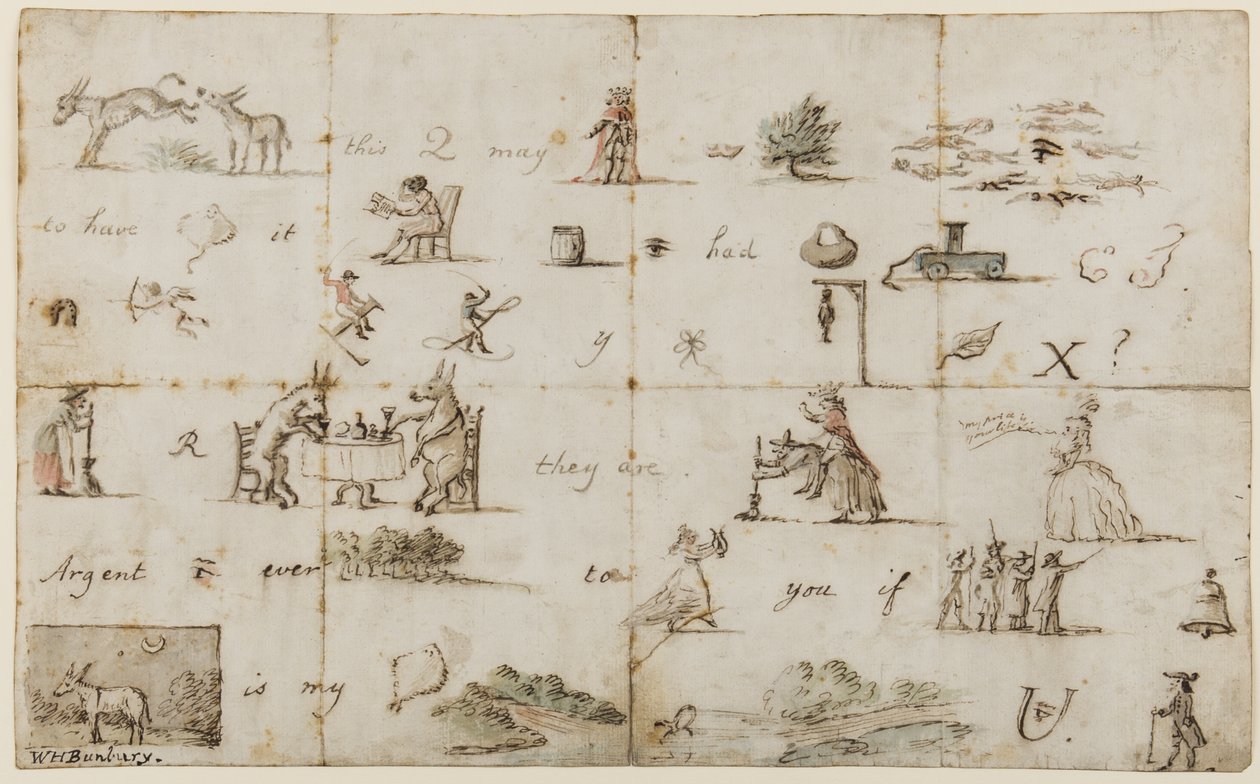 Piktogrambokstav (penna, bläck & wc på papper) av Henry William Bunbury