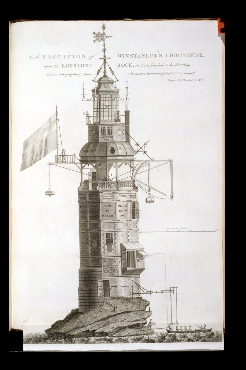 Eddystone-fyren graverad av Henry Roberts (fl.1762), 1762 av Henry Winstanley