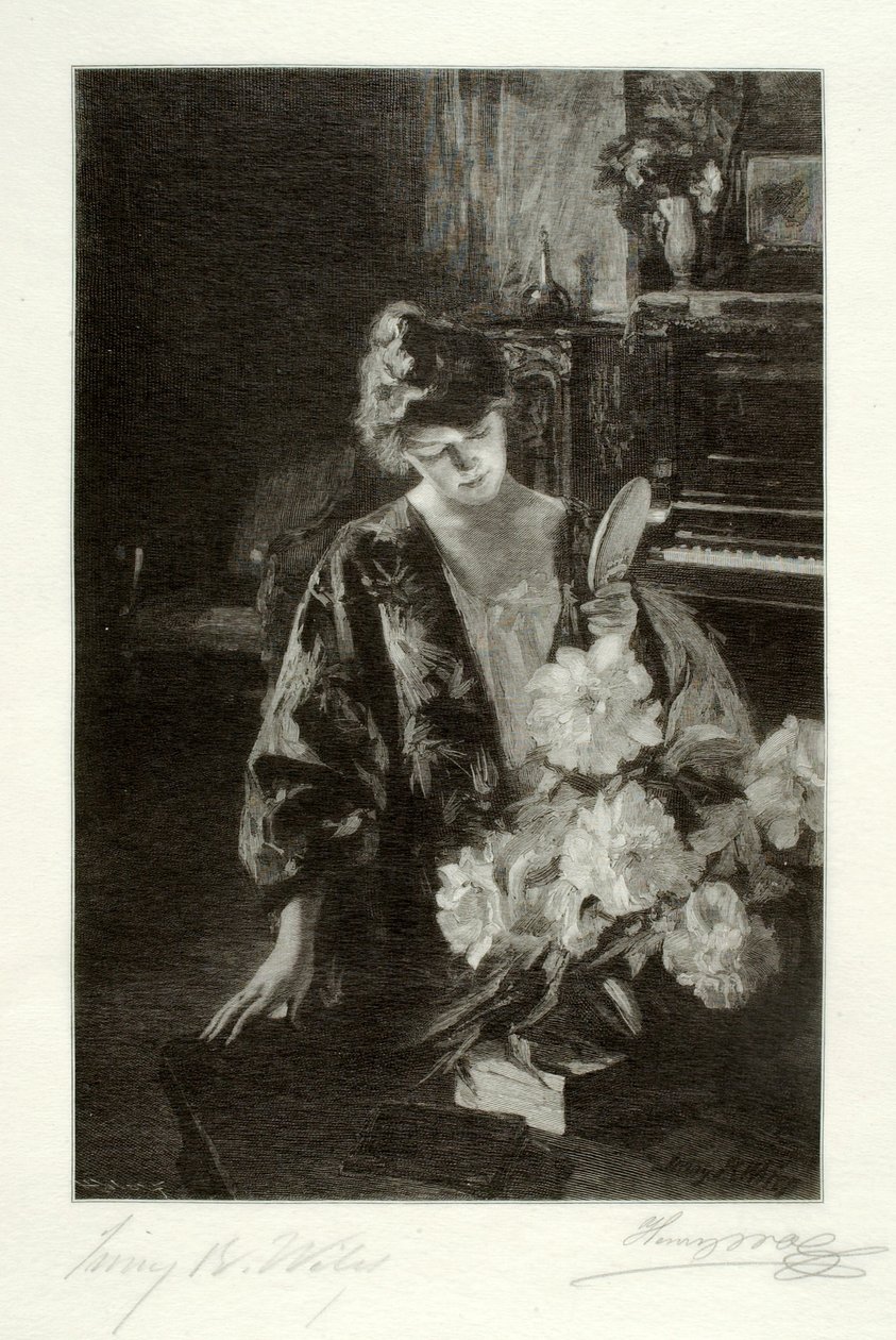 Flicka och pioner (handspegeln) av Henry Wolf