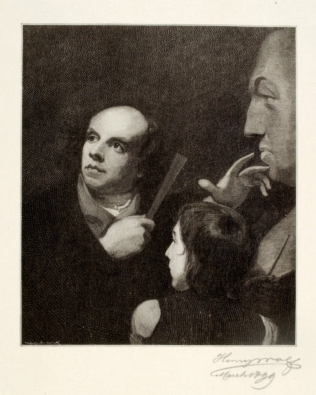 John Flaxman modellerar bysten av William Hayley av Henry Wolf
