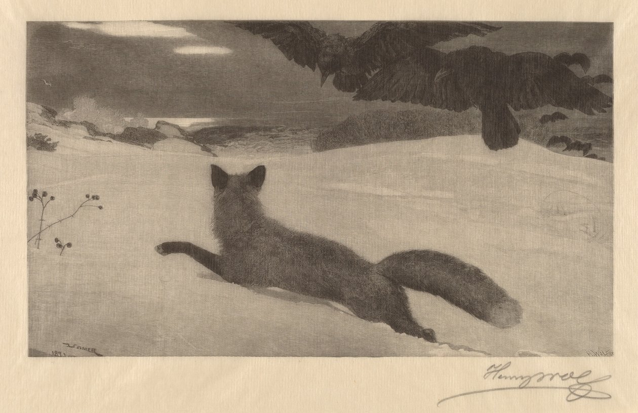 Vinter, rävjakten av Henry Wolf after Winslow Homer