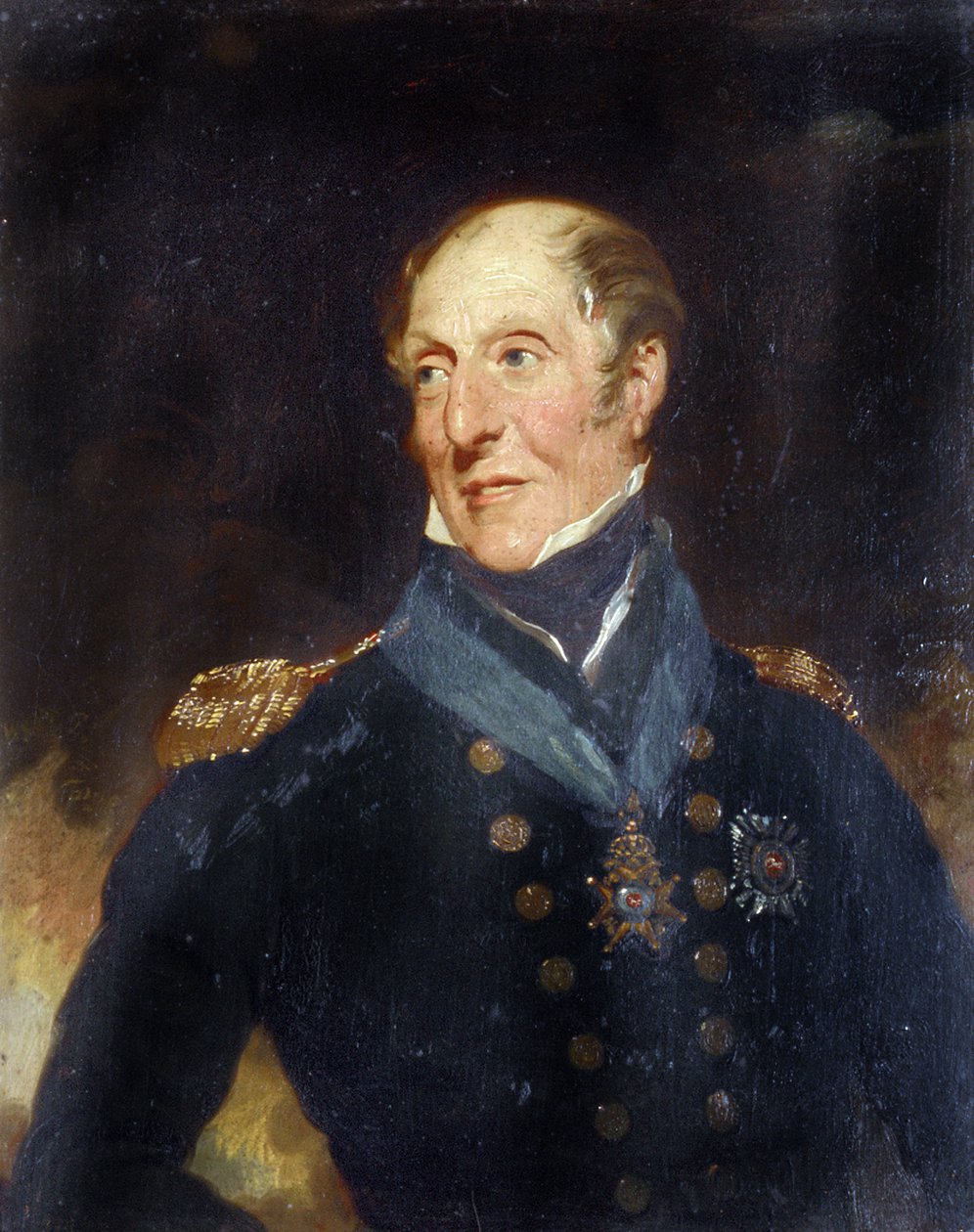 Porträtt av konteramiral Sir Charles Cunningham (1755-1834). Olja på trä av Henry Wyatt