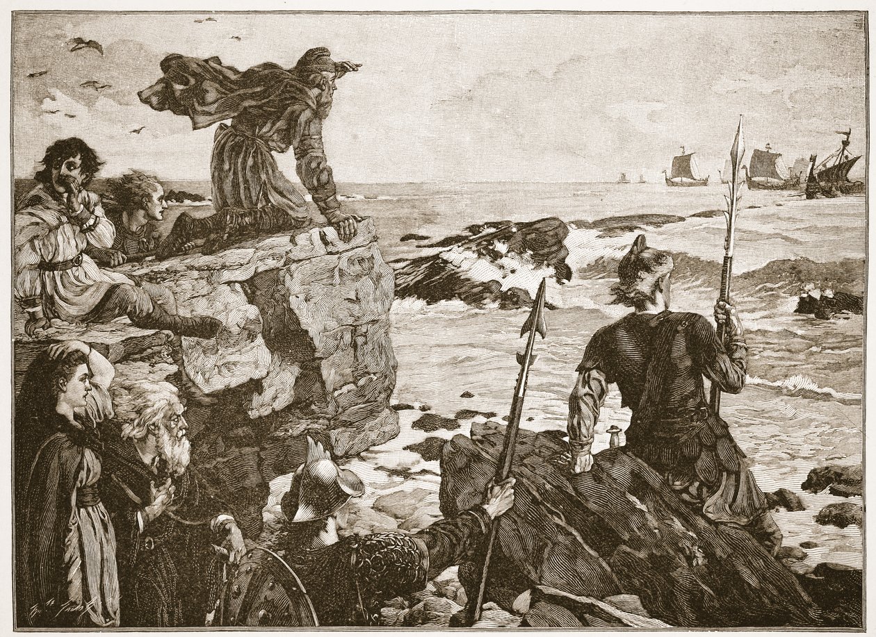 Hur danskarna kom upp för kanalen för tusen år sedan, illustration från 