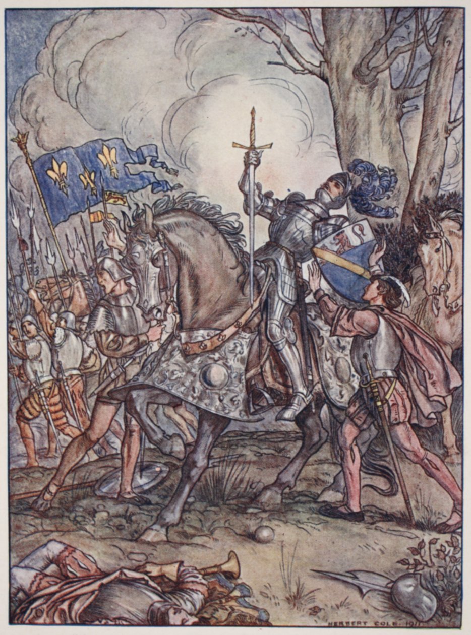 The death of Bayard, illustration från "Bayard: The Good Knight Without Fear and Without Reproach" av Christopher Hare, pub. 1911 av Herbert Cole