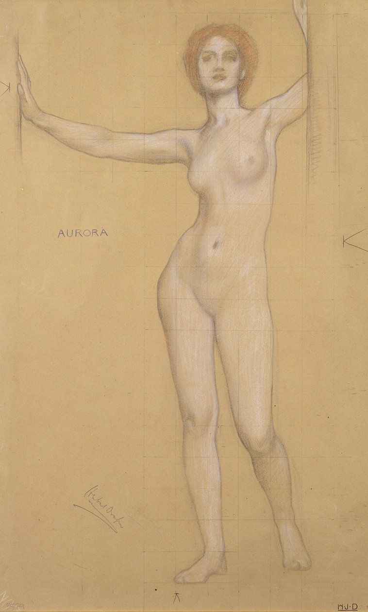 Aurora - Studie för gryningens portar (krita på papper) av Herbert James Draper