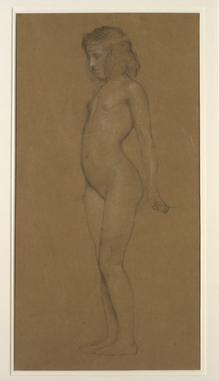 Studie av en ung flicka (blyerts på papper med vit färg) av Herbert James Draper