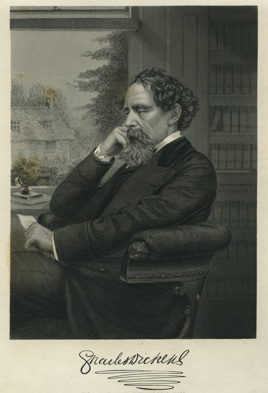 Charles Dickens, porträtt från fotografi av Watkins av Herbert Watkins