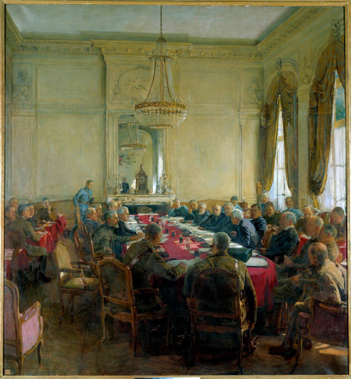 Första världskriget (1914-1918): "Ett möte för Högsta rådet i Trianonpalatset i Versailles i juli 1918" av Herbert Arnould Olivier