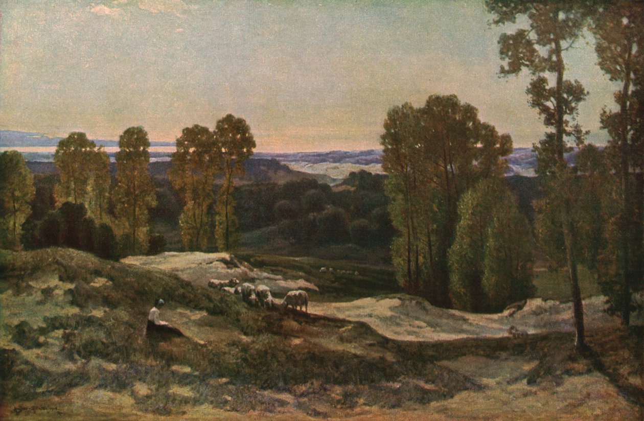 En betesmark bland sanddynerna, Pas de Calais, Frankrike, 1908, c1930. av Herbert Hughes Stanton