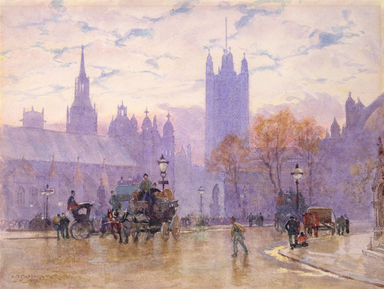Morgon på parlamentstorget, 1889 (wc på papper) (par 26735) av Herbert Menzies Marshall