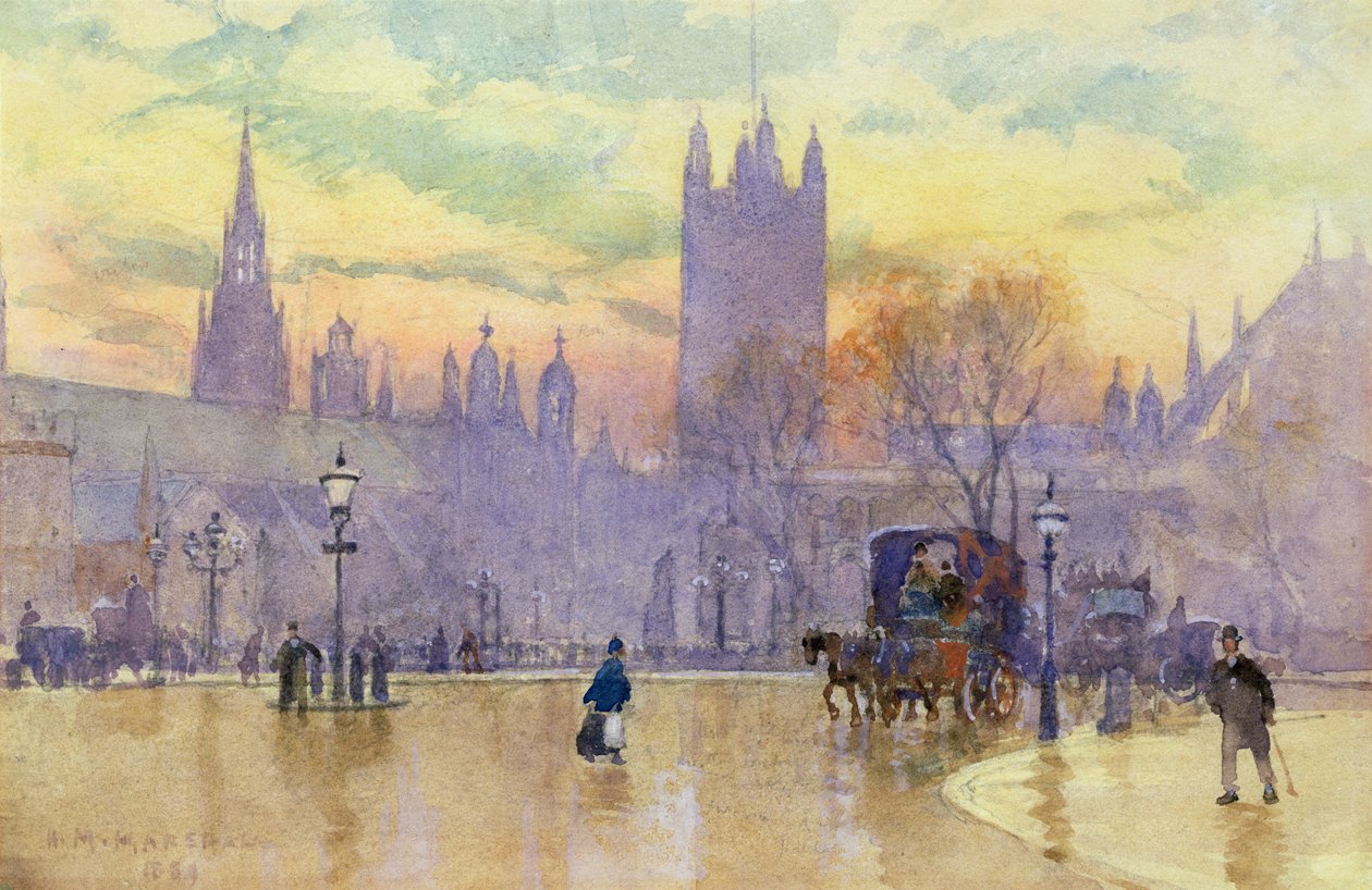 Parliament Square at Dusk, 1889 (wc på papper) (par 105487) av Herbert Menzies Marshall