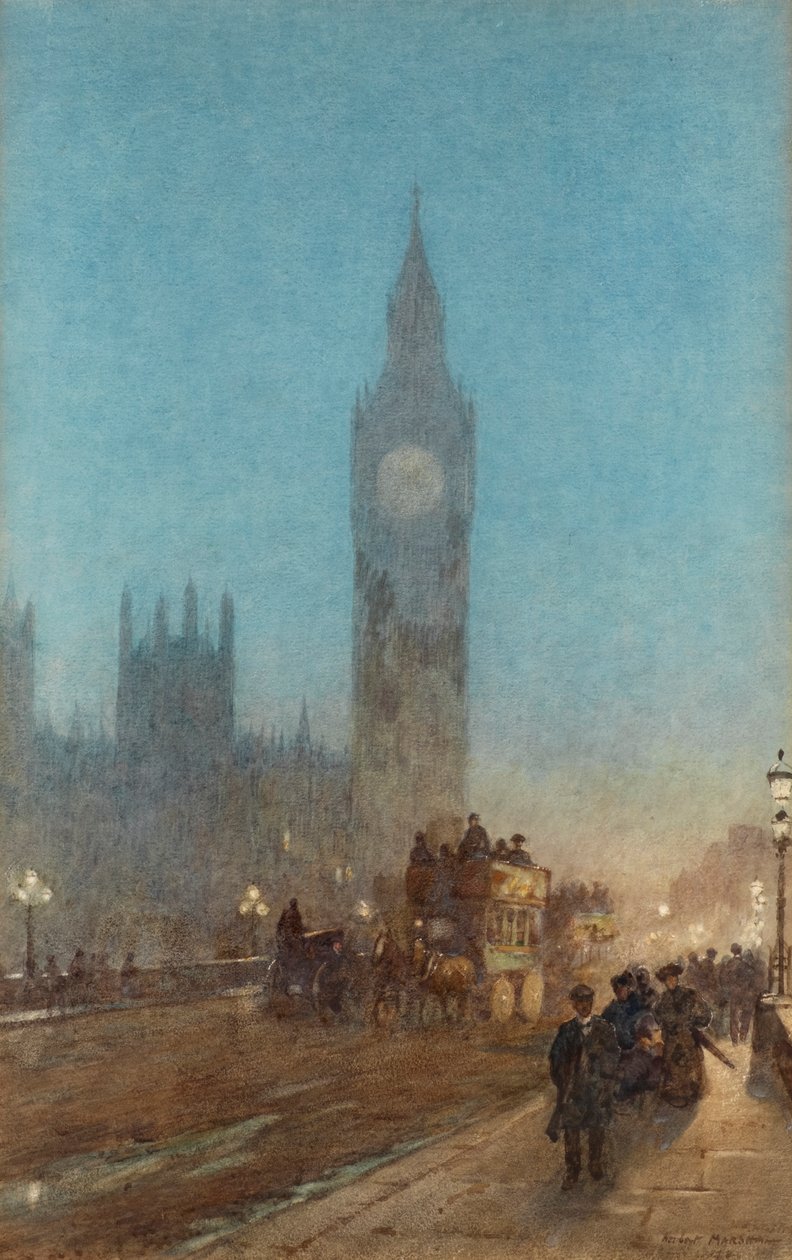 Skymning på Westminster Bridge (akvarell och bodycolour) av Herbert Menzies Marshall
