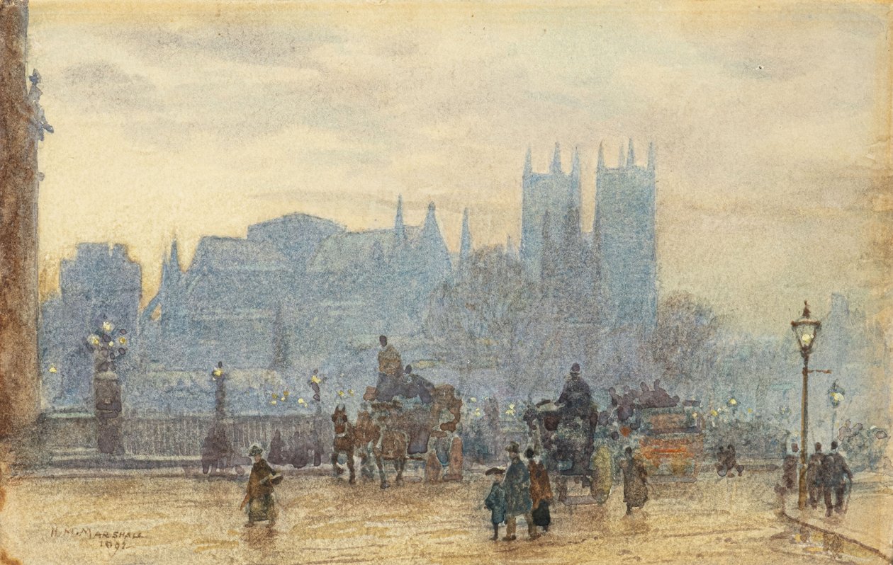 Westminster Abbey från Westminster Bridge 1892 (akvarell) av Herbert Menzies Marshall