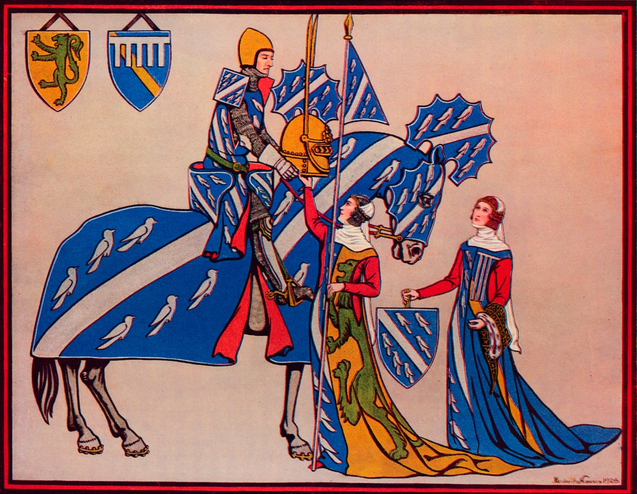 Sir Geoffrey Luttrell, hans fru och svärdotter, c1340, 1926 av Herbert Norris