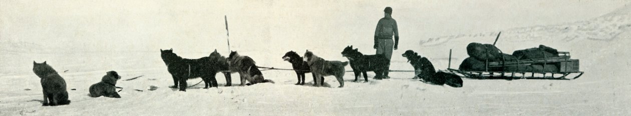 Hundar med butiker på väg att lämna Hut Point, c1911, 1913 av Herbert Ponting
