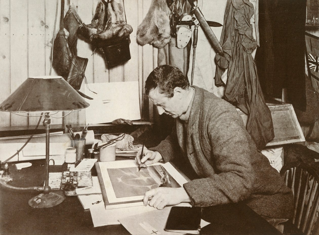 Dr. Wilson arbetar upp skissen som ges på s. 258, 1911, 1913 av Herbert Ponting