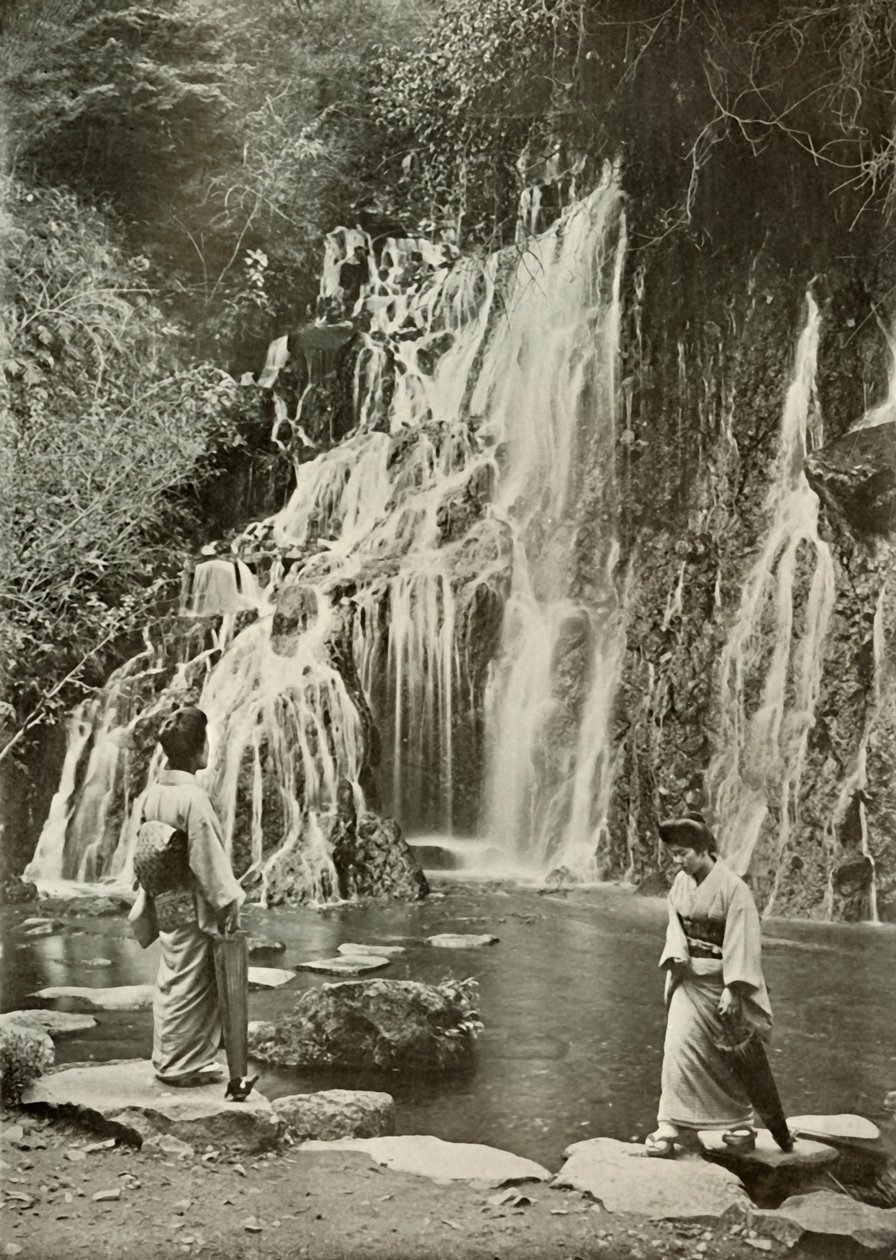 Vattenfallet av fallande juveler vid Yumoto, 1910. av Herbert Ponting