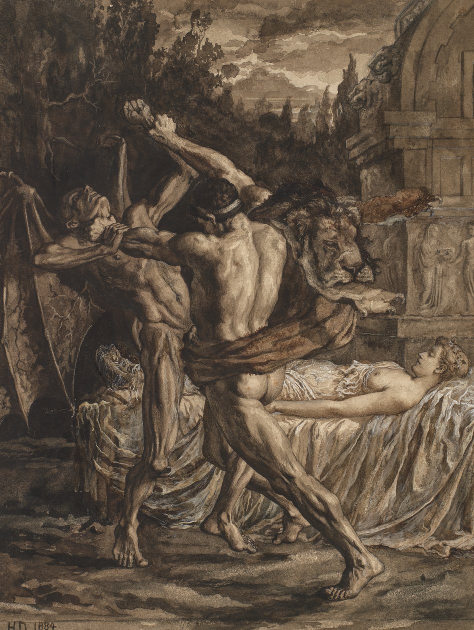 Herkules brottas med döden om Alcestis själ av Herbert Thomas Dicksee
