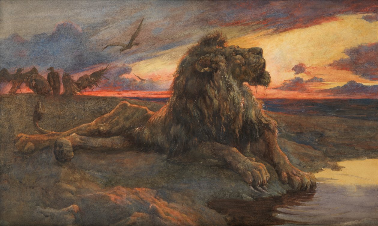 Studie för The Dying Lion (Akvarell) av Herbert Thomas Dicksee