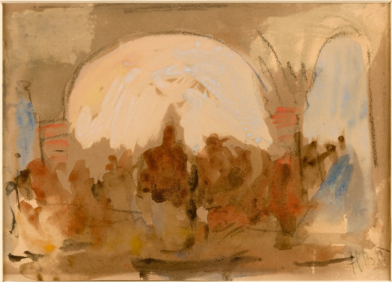 Bazaar, Marrakech (pastell och wc på papper) av Hercules Brabazon Brabazon