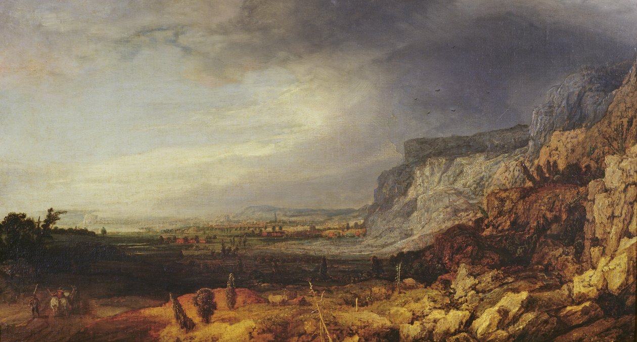 Landskap, ca 1620-30 (olja på duk som lagts ner på panel) av Hercules Seghers