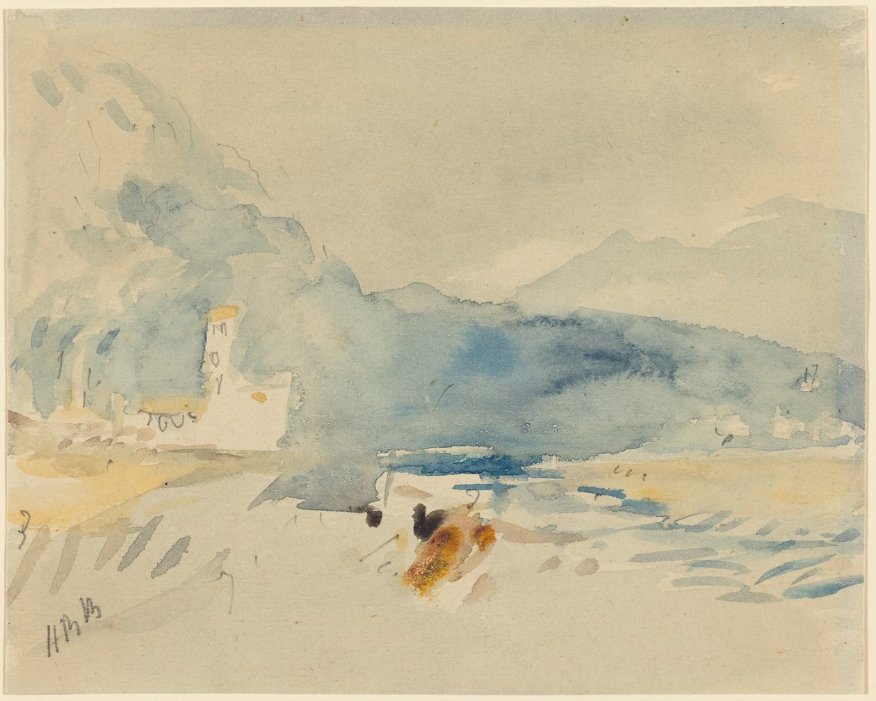 Ett landskap med berg och en bäck av Hercules Brabazon Brabazon