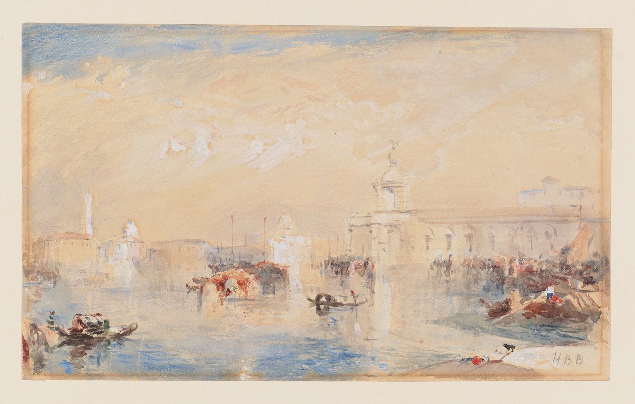 Landskap efter Turners "The Dogana, San Giorgio, Citella, from the Steps of Europa" (akvarell, kroppsfärg & penna på papper) av Hercules Brabazon Brabazon