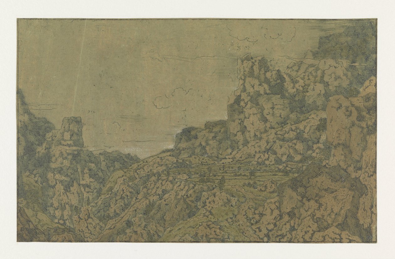 Bergslandskap med en platå Bergsdal med en platå av Hercules Segers