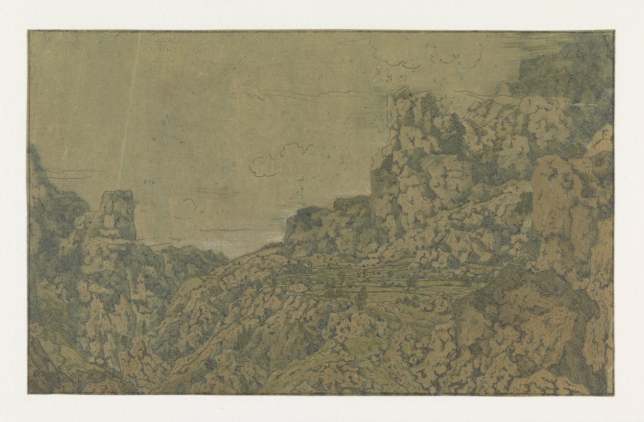 Bergslandskap med en platå, ca. 1625-30 av Hercules Segers