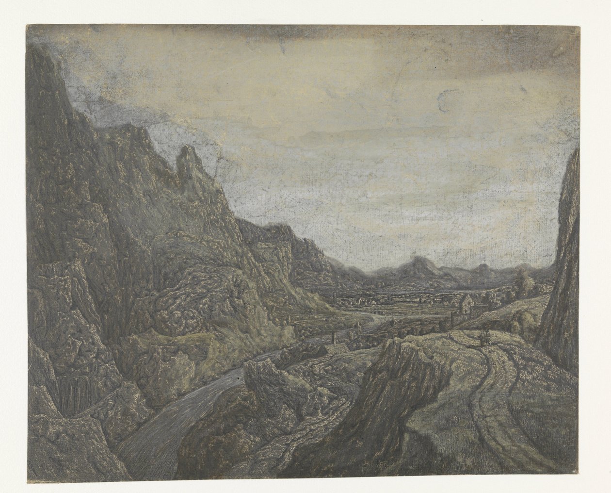 Stenigt landskap med en väg och en flod av Hercules Segers