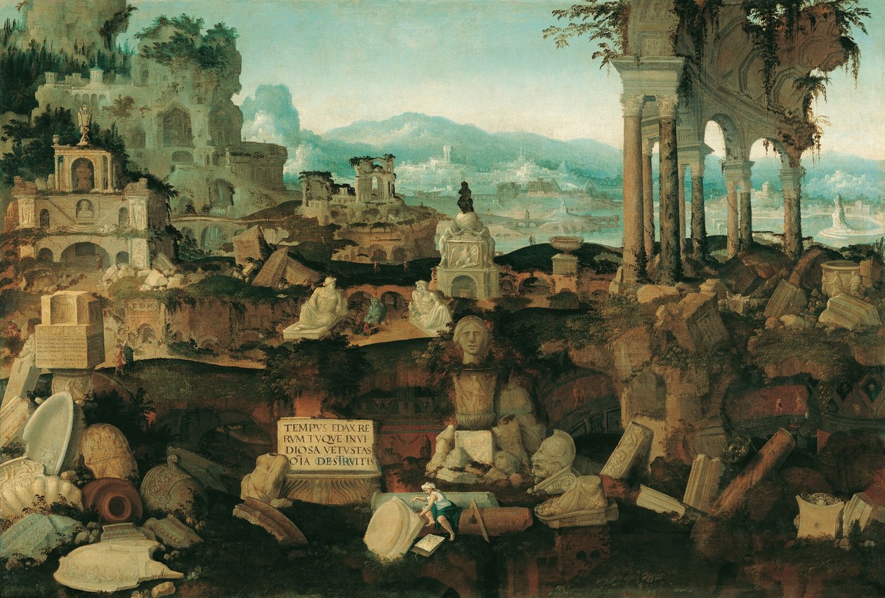 Landskap med romerska ruiner, 1536 av Herman Posthumus