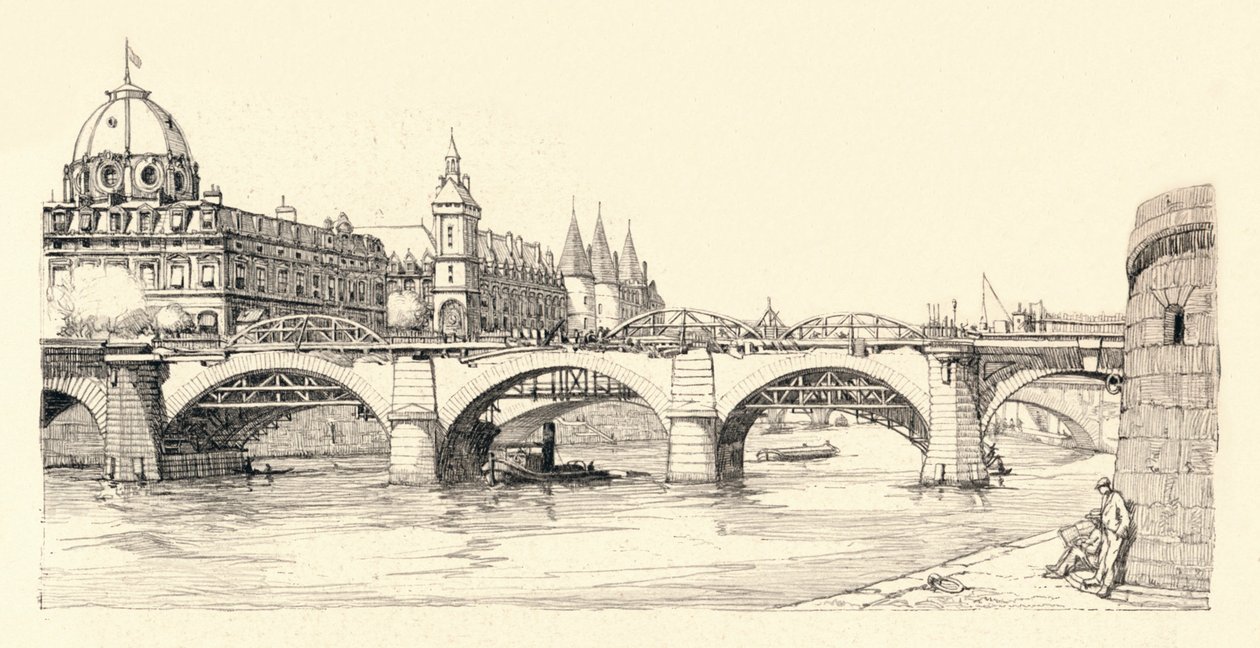 Arbetar på den gamla Pont Notre-Dame, 1913 1915 av Herman Armour Webster