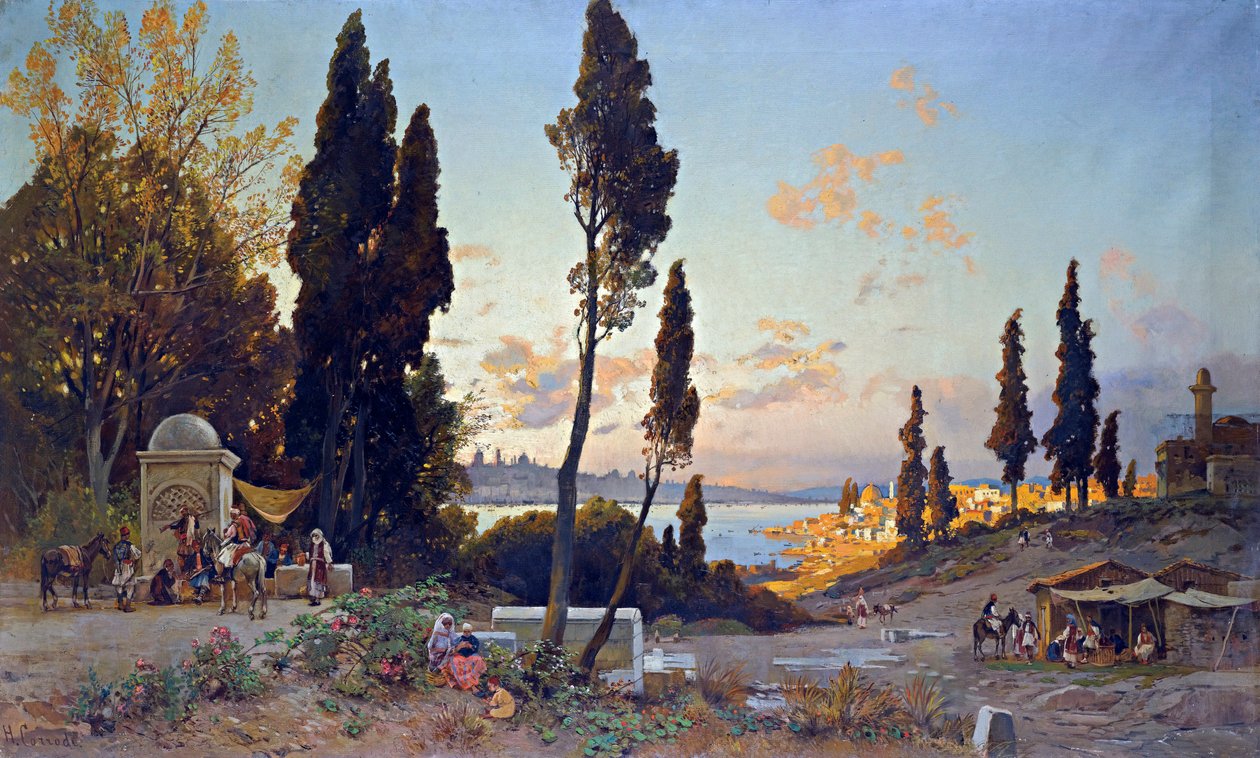Vue du Bosphore a Constantinople - Peinture de Hermann David Salomon Corrodi (1844-1905), orientalism - Utsikt över Bosporen, Konstantinopel - Olja på duk av Hermann David Salomon Corrodi (1844-1905) - 100x166,5 cm - Privat samling av Herman David Salomon Corrodi