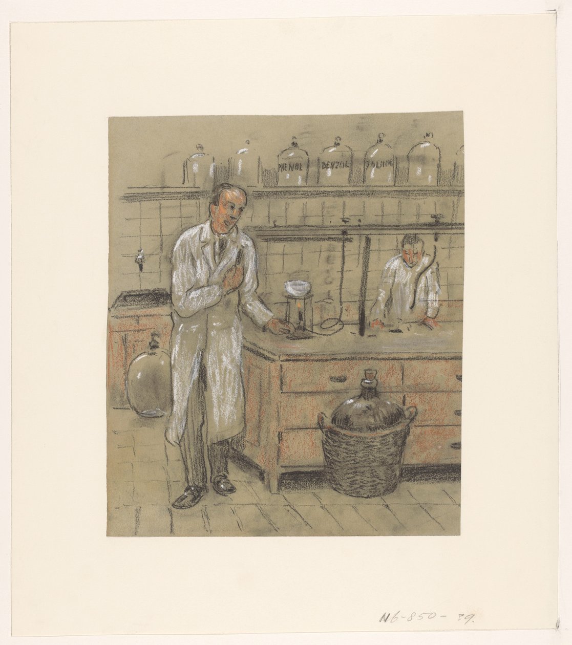Två män i ett laboratorium av Herman Heijenbrock (possibly)