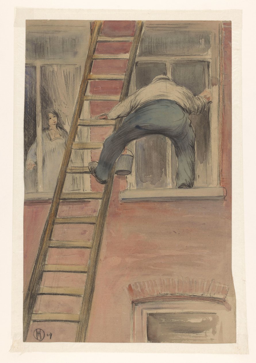 Fönstertvättare av Herman Heijenbrock (signed by artist)