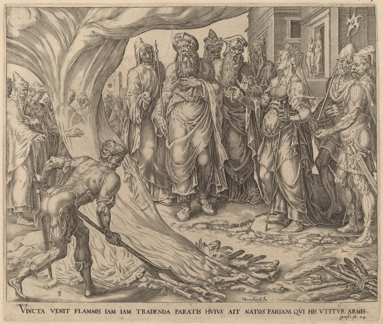 Tamar ställd till avrättning av Herman Jansz Muller after Maerten van Heemskerck
