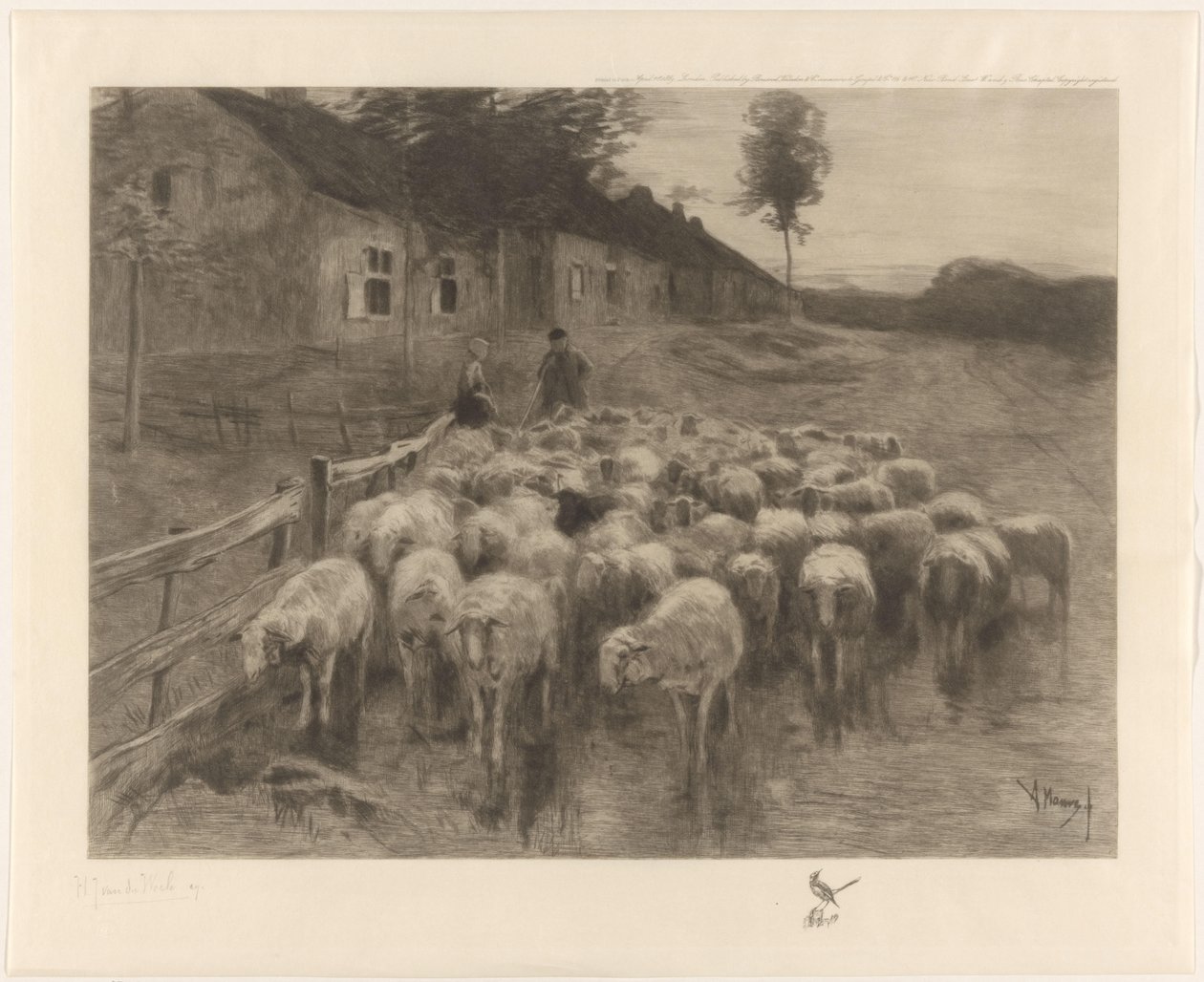 Herde och en kvinna med en flock får av Herman Johannes van der Weele (signed by artist)