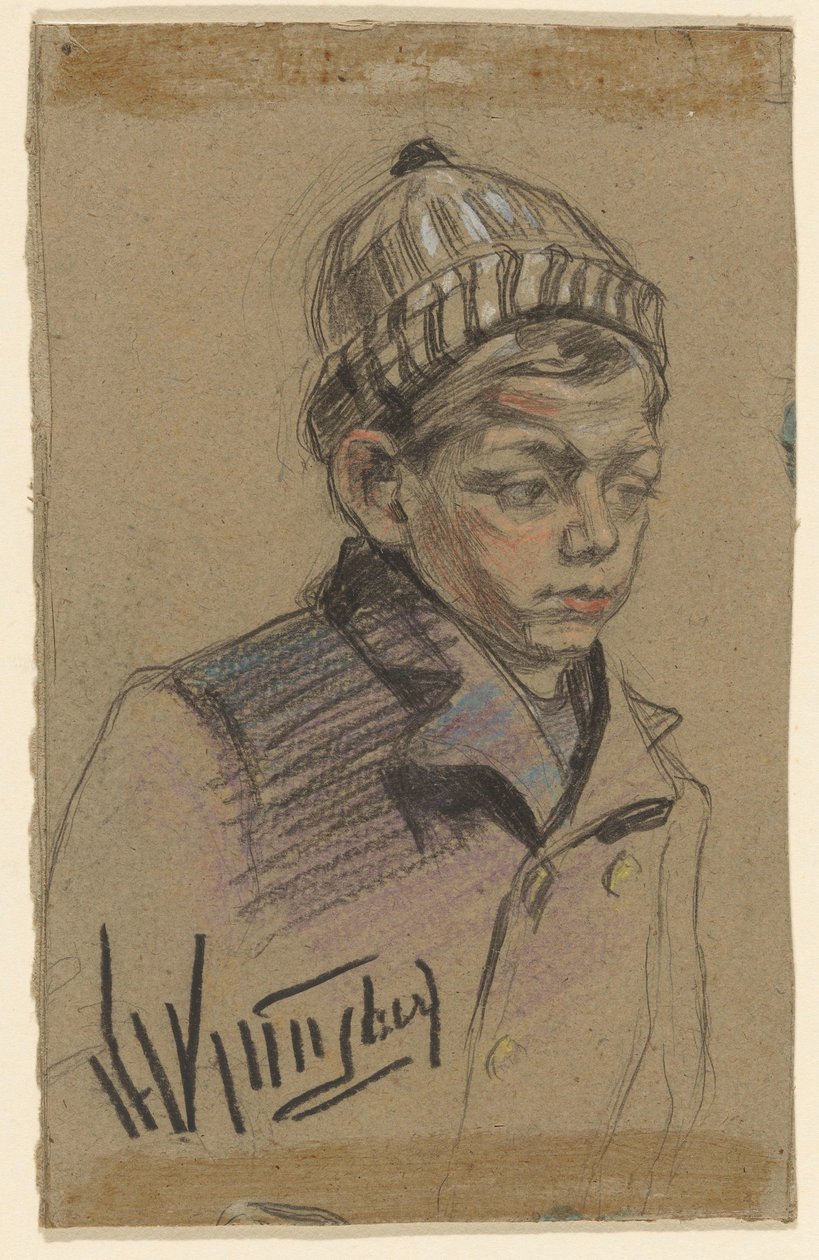 Pojke med kappa och hatt av Herman Kruyder (signed by artist)